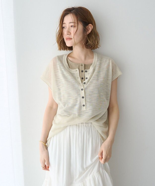 YECCA VECCA 【2点SET】ヘンリーネックスラブシアーニット Light Beige