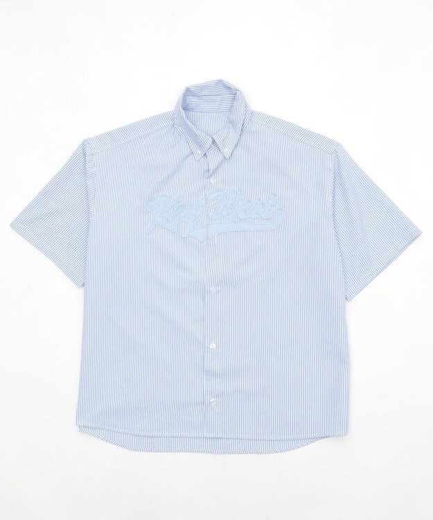 WEGO 【ユニセックス着用ITEM】オックスフォードダメージアップリケシャツ（SS） ブルーストライプ