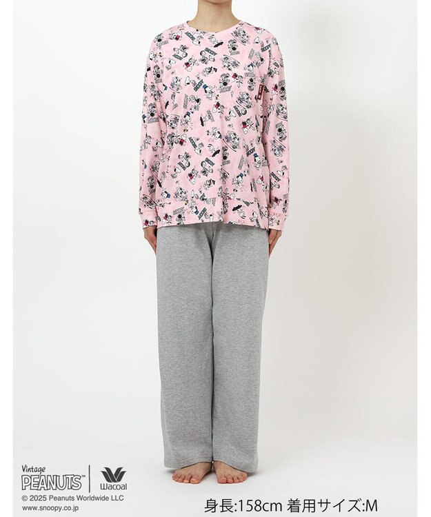 WACOAL ワコール_リラックス＆スリープ パジャマ 長袖 長ズボン 綿100%(本体) PEANUTS スヌーピー レディース FDX554 /ワコール ピンク