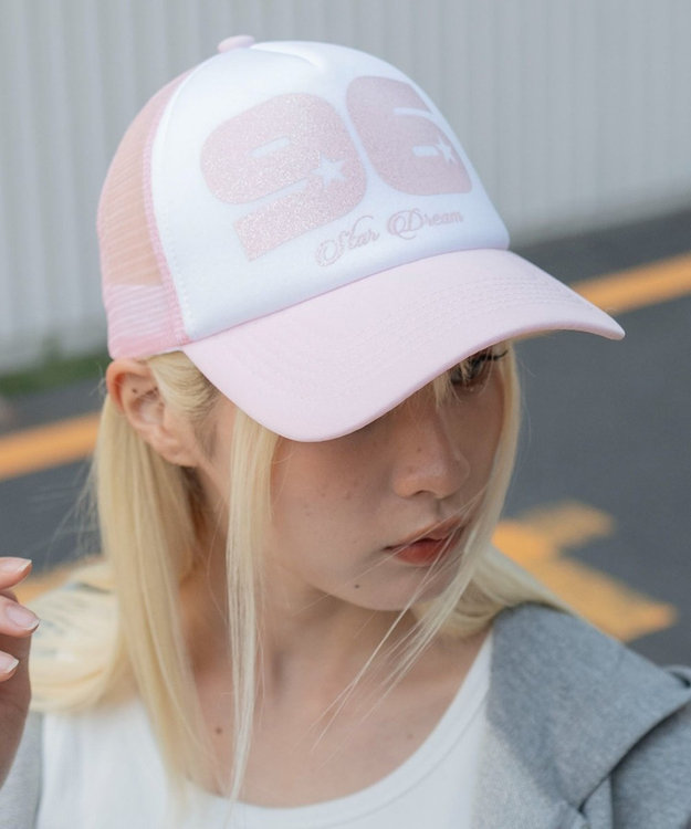 WEGO ナンバリングロゴメッシュキャップ ライトピンク