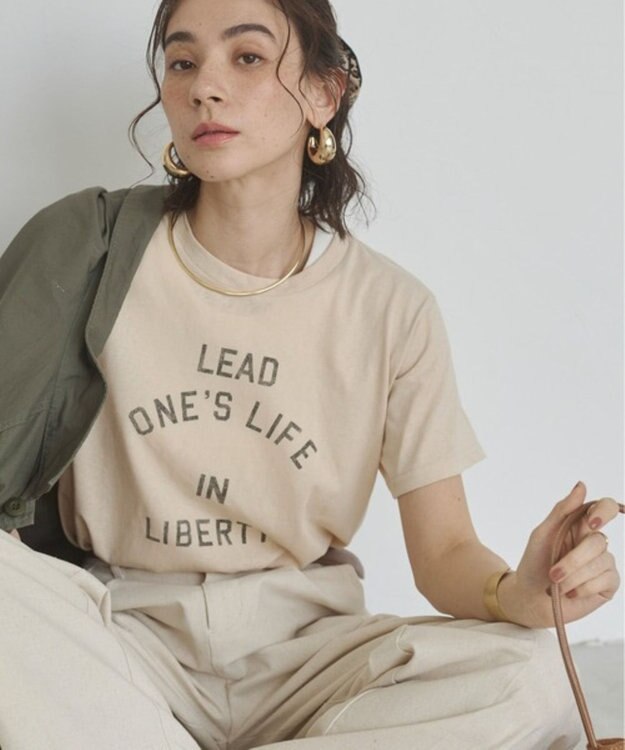 WEGO 【ANGIE VINTAGE】スラブ天竺ロゴプリントTシャツ ライトベージュ