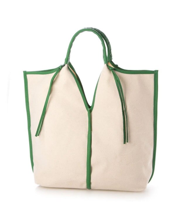 UNBILLION perche コットン×牛革付属トートバッグ L グリーン