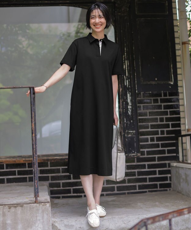 J.PRESS LADIES 【WEB限定】コットンスムース ポロワンピース ブラック系
