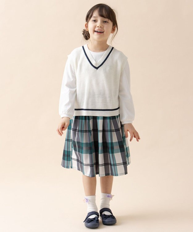 ANY KIDS ニットベスト × ワンピース セット オフ×ストライプ