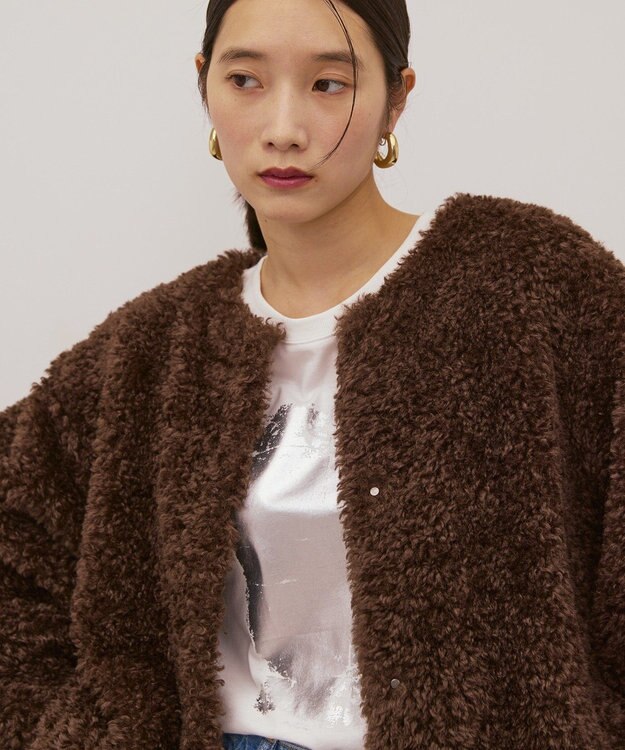 AMERICAN HOLIC ノーカラーフェイクファーコート Brown