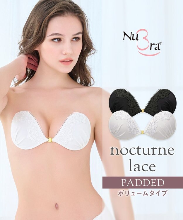 BRADELIS New York 【NuBra / ボリュームアップ】パテッドヌーブラ ノクターンレース  蒸れにくい バックレス コレクション デザインヌーブラ 正規品 ホワイト