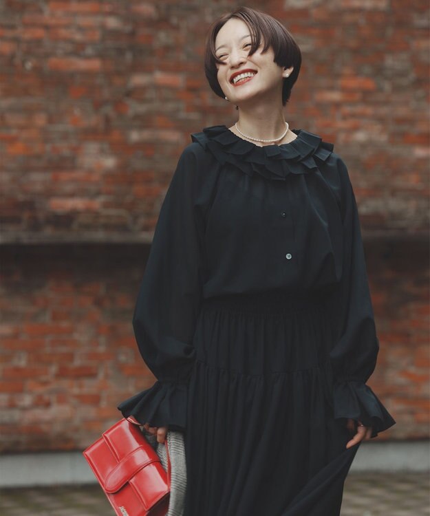 #Newans 【高山都さんコラボ】ダブルギャザーロングスカート ブラック