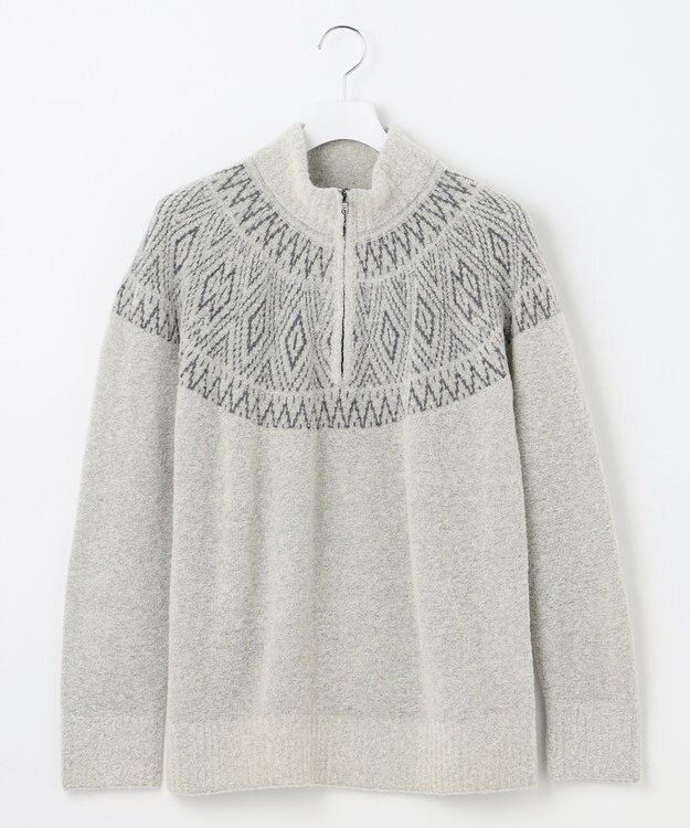 JOSEPH ABBOUD 【インポート素材/ふわふわ】ブークレー  ハイネック  ジップ プルオーバー ニット ライトグレー系