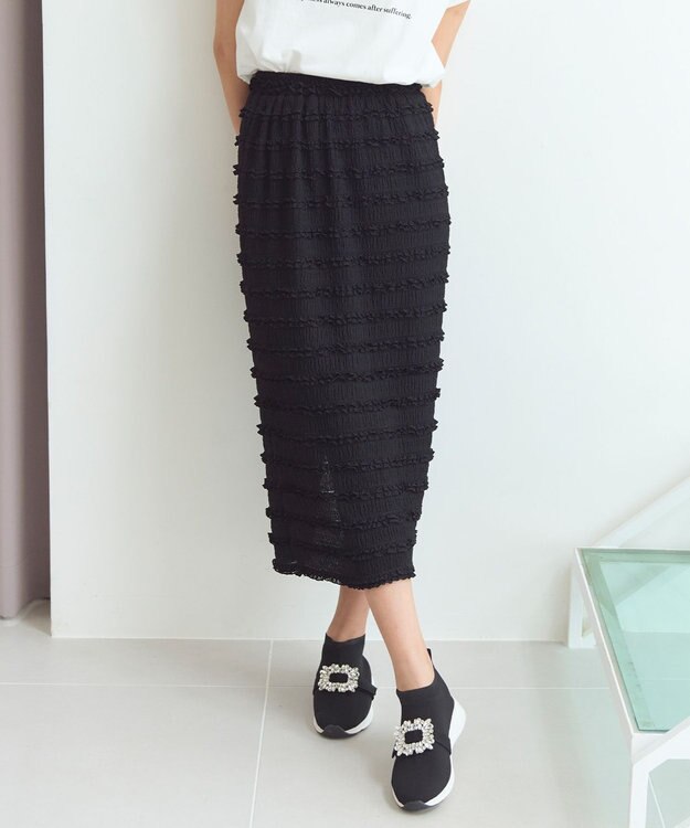Feroux 【洗える】カットフリルＩラインスカート ブラック系