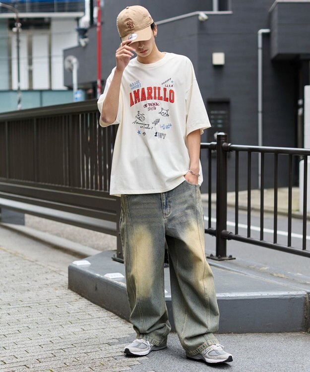 WEGO 【速乾/ひんやり/ユニセックス着用ITEM】接触冷感フロッキープリントグラフィックT（SS） ホワイト