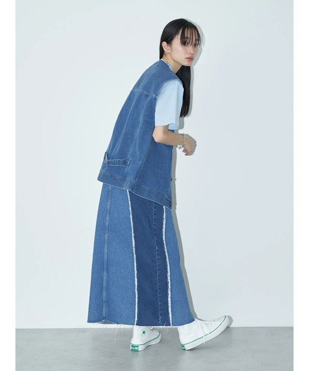 earth music&ecology Ｌｅｅ×ｅ．ｍ．ａ．ｅ　切替デニムスカート Indigo