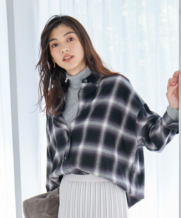 ANY オンブレーチェックシャツ ブラックチェック