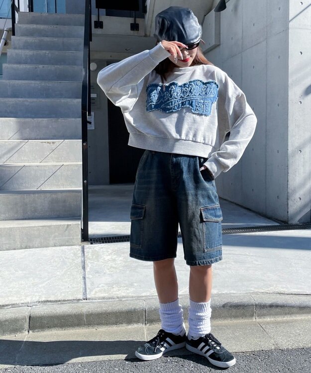 WEGO デニムワッペンプルオーバー 杢グレー