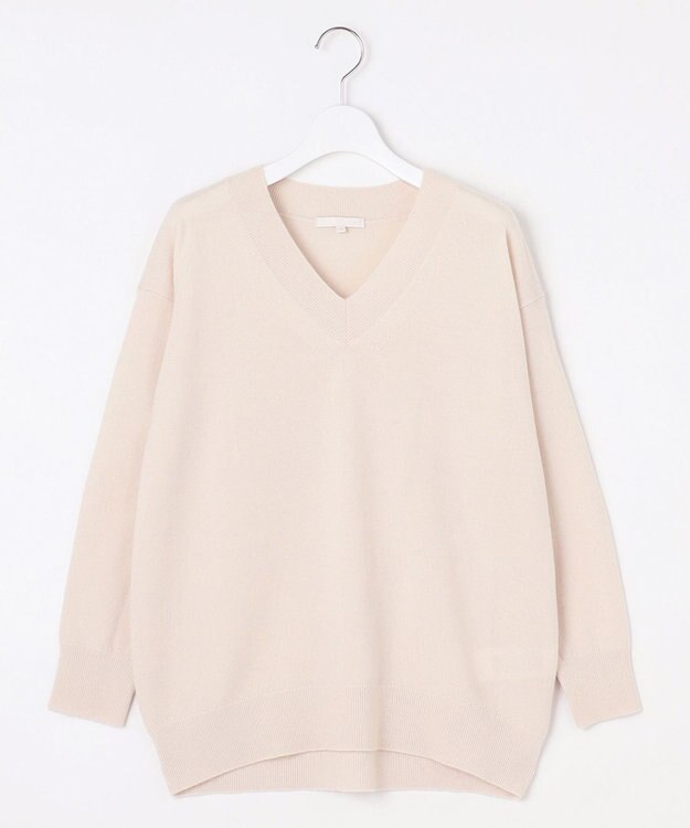 自由区 L 【洗える】ピュアカシミヤVネック ニット シャンパンベージュ