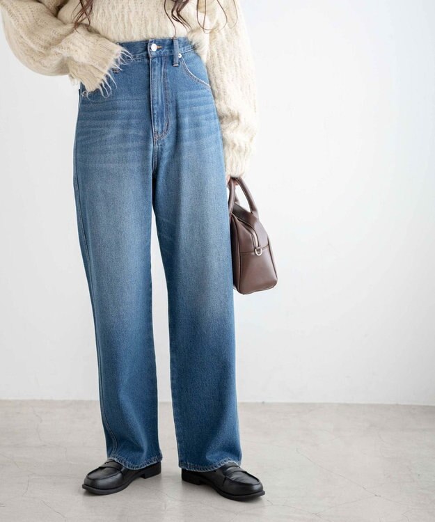 WEGO ルーズストレートデニムパンツ デニム中濃色