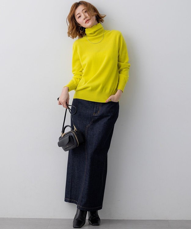 23区 【滝沢眞規子さん着用/BAILA掲載/洗える】ピュアカシミヤ タートルネック ニット イエロー系