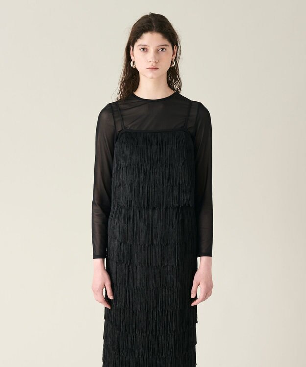 GRACE CONTINENTAL フリンジトップ ブラック