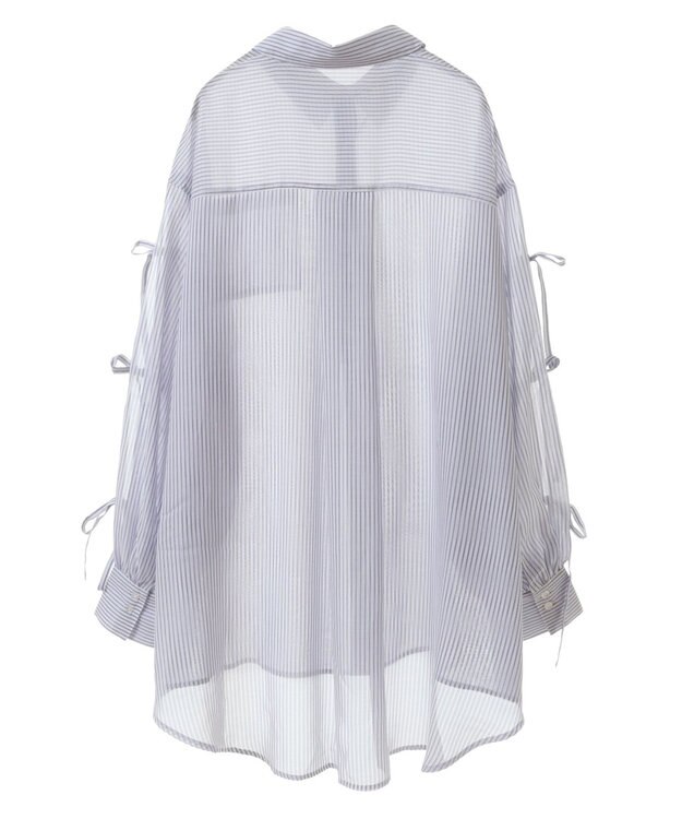 earth music&ecology 袖スリットリボンロングシャツ Navy