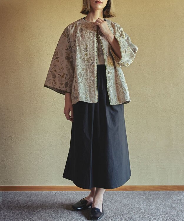 muuc ジャスミン刺繍フレンチスリーブワンピース〈日本製・綿100%天然素材・遠州織物〉〈繊細な花刺繍〉〈上品なロング丈〉〈ゆったりフリーサイズ〉〈大人の夏ワンピ〉 ブラック