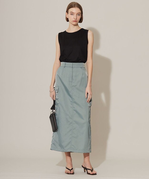 ICB 【洗える】ヘビーナイロンツイル スカート ティールグレー系