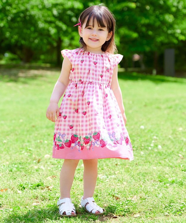 ANY KIDS 総柄 サマーワンピース ピンク×イチゴ