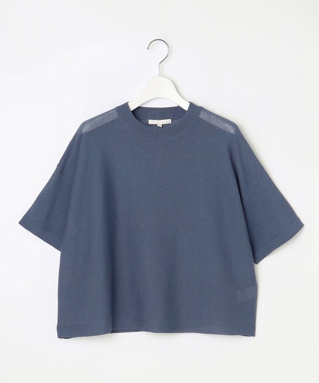 自由区 【アンサンブル対応・洗える】ドライシアーファインゲージクロップド丈 ニット ブルーグレー