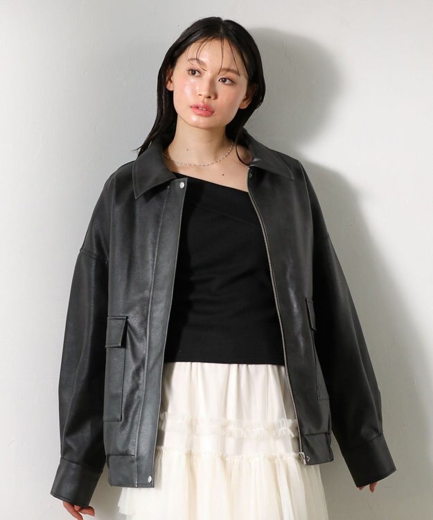 Green Parks ・ＥＬＥＮＣＡＲＥ　ＤＵＥ　合皮ステンカラーブルゾ Black