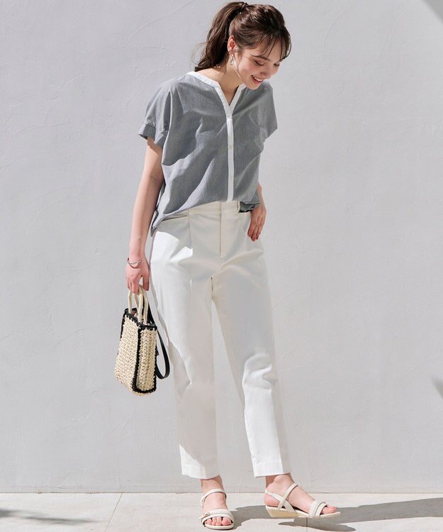 ANY SIS S 【洗える】シルケットストライプスキッパー カットソー ネイビーストライプ