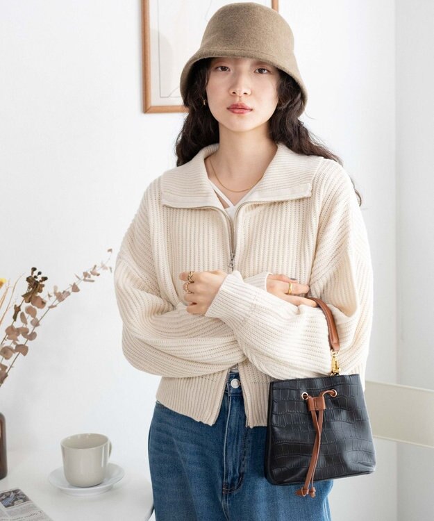 WEGO ダブルジップショートカーデ ホワイトアイボリー