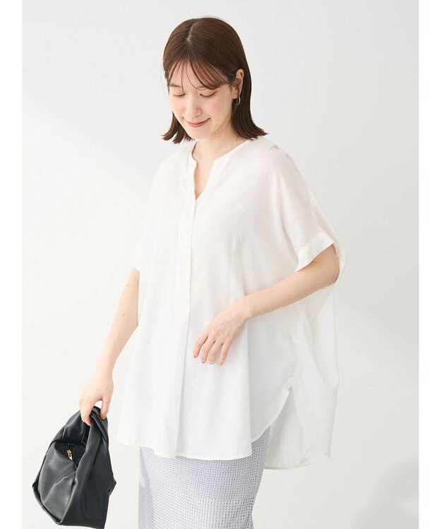 Green Parks リネンレーヨン前立てブラウス Off White