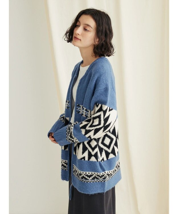 CRAFT STANDARD BOUTIQUE オルテガ柄ニットＺＩＰブルゾン Sax