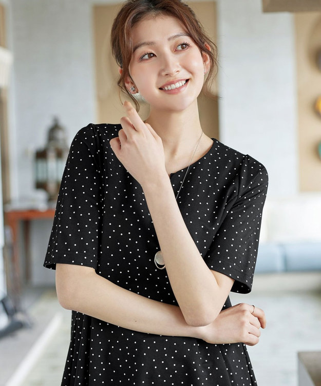 Tiaclasse 【おのののかさん着用 】「冷凛（ひやりん）」カノコバックフレアカットソー ブラックドット