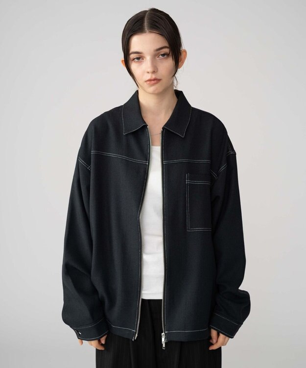 WEGO 【ユニセックス着用ITEM/MLサイズ展開】カラーステッチシャツジャケット ブラック