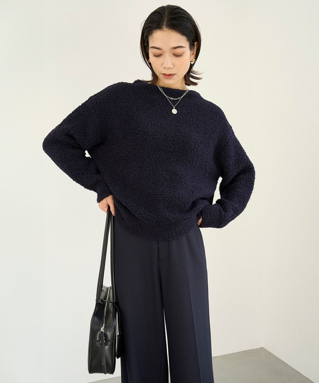 UNFILO プードルニット ボトルネック ネイビー