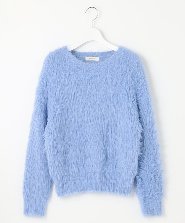 Feroux 【選べる4カラー】ゆるふわシャギー ニット スカイブルー系