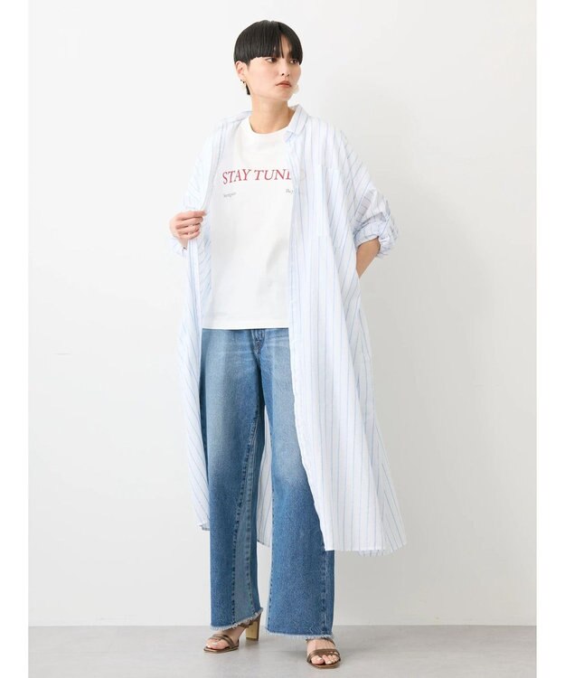 AMERICAN HOLIC 丈違いラメストライプワンピース Stripe Ivory