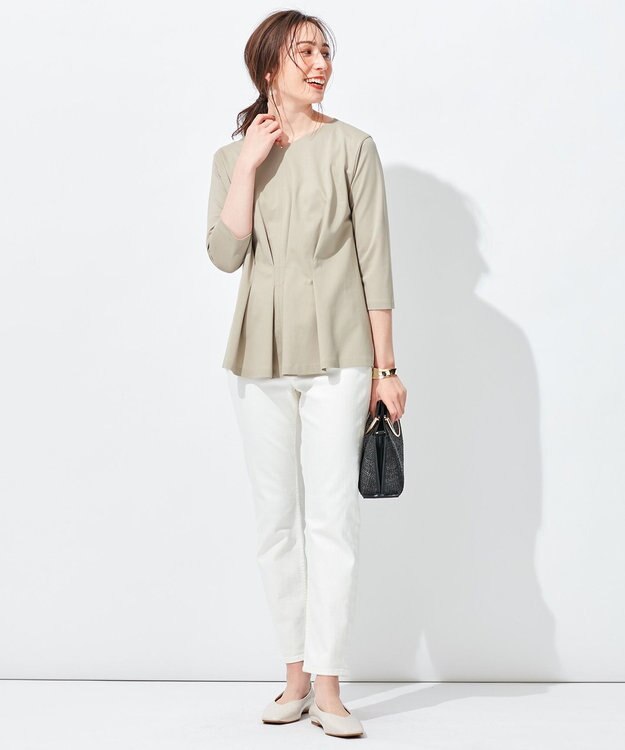 自由区 L 【放湿性/保湿性】イージートップス タックディテール カットソー カーキ系