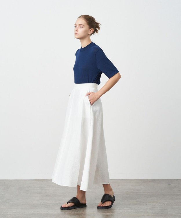 ATON HEMP OXFORD | フレアスカート WHITE