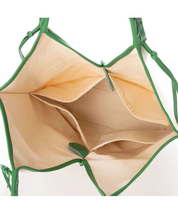 UNBILLION perche コットン×牛革付属トートバッグ L グリーン