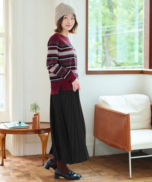 Tiaclasse マルチボーダーニットトップス ボルドー