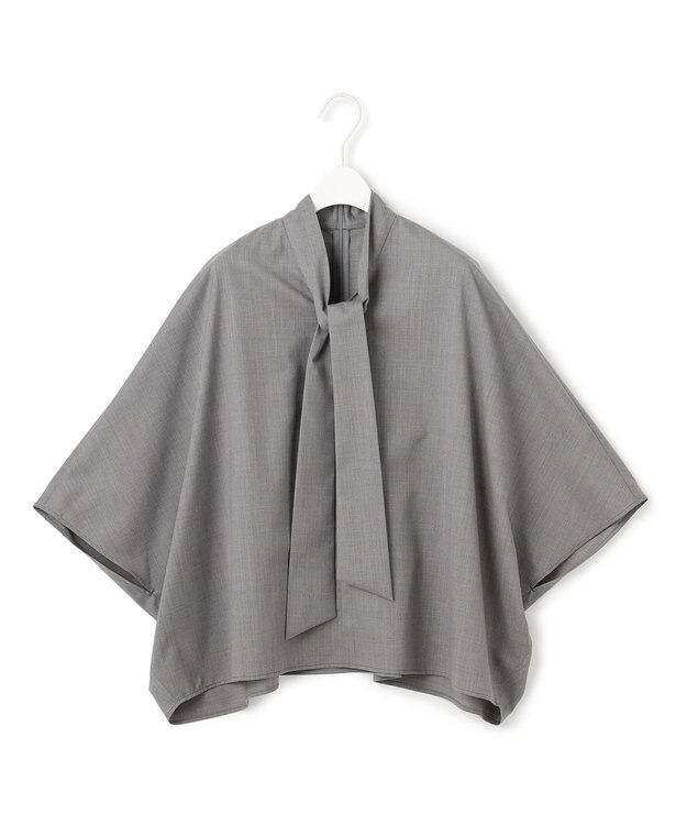 ICB 【洗える】T/Wブロード ボウタイブラウス ライトグレー系