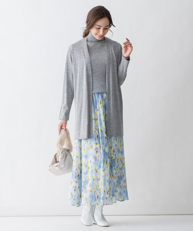 自由区 【洗える/Sサイズ有】カシミヤシルクブレンド ニットカーディガン ライトグレー系