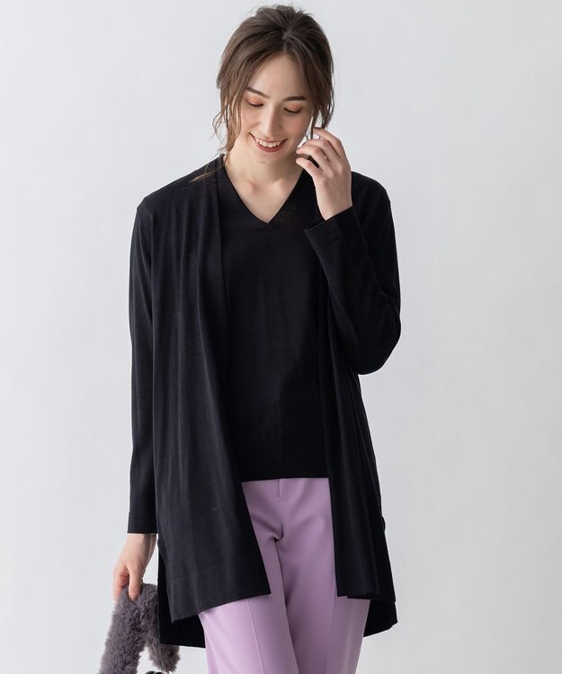 自由区 【洗える/Sサイズ有】カシミヤシルクブレンド ニットカーディガン ブラック系