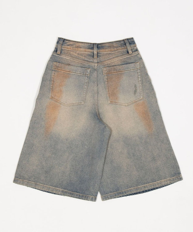 WEGO ダメージデニムハーフパンツ デニム淡加工色