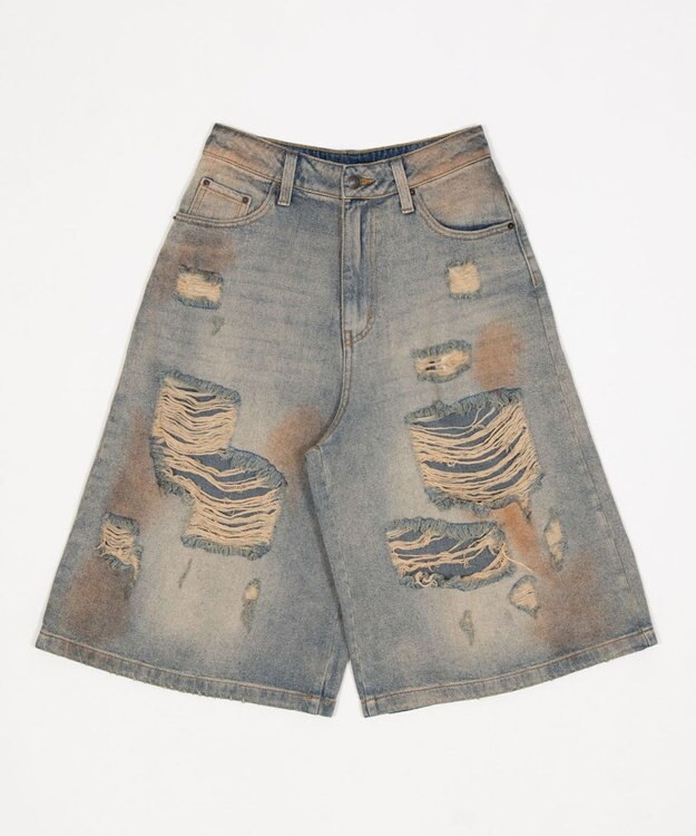 WEGO ダメージデニムハーフパンツ デニム淡加工色