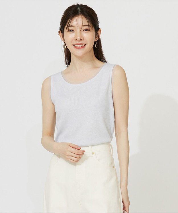 ANY SIS S 【洗える】チュールコンビラメ タンクトップ シルバー