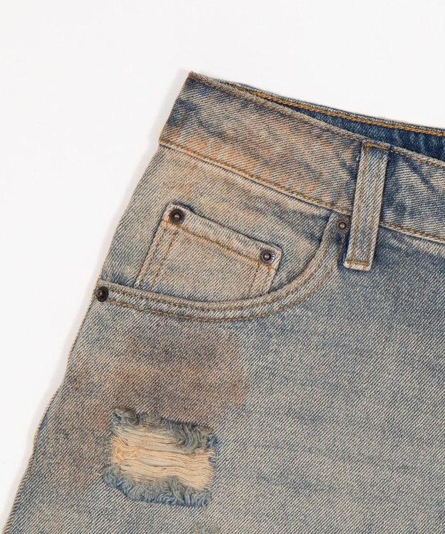 WEGO ダメージデニムハーフパンツ デニム淡加工色