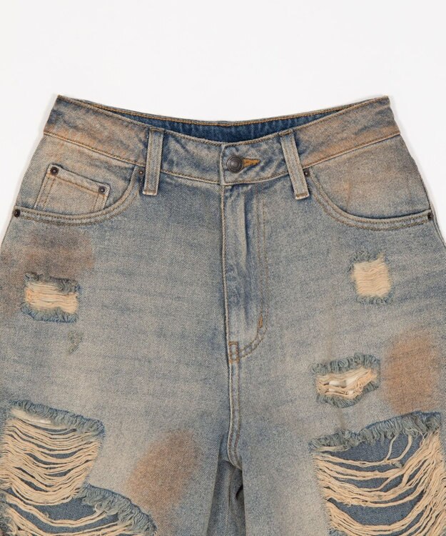 WEGO ダメージデニムハーフパンツ デニム淡加工色