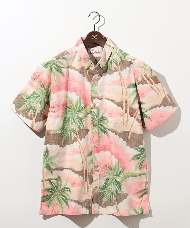 JOSEPH ABBOUD 【老舗アロハブランドとのコラボレーション】KAHALA ALOHAシャツ ピンクヤシの木柄