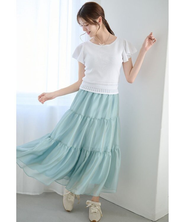 TOCCA 【鈴木ゆうかさん着用】CRYSTAL SHEER スカート スモーキーグリーン系